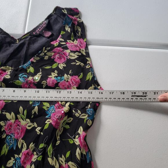 Y2K Whimsigoth Fairy Grunge Dress Womens 14 Black Floral Silk Sleeveless V-Neck - Picture 7 of 8